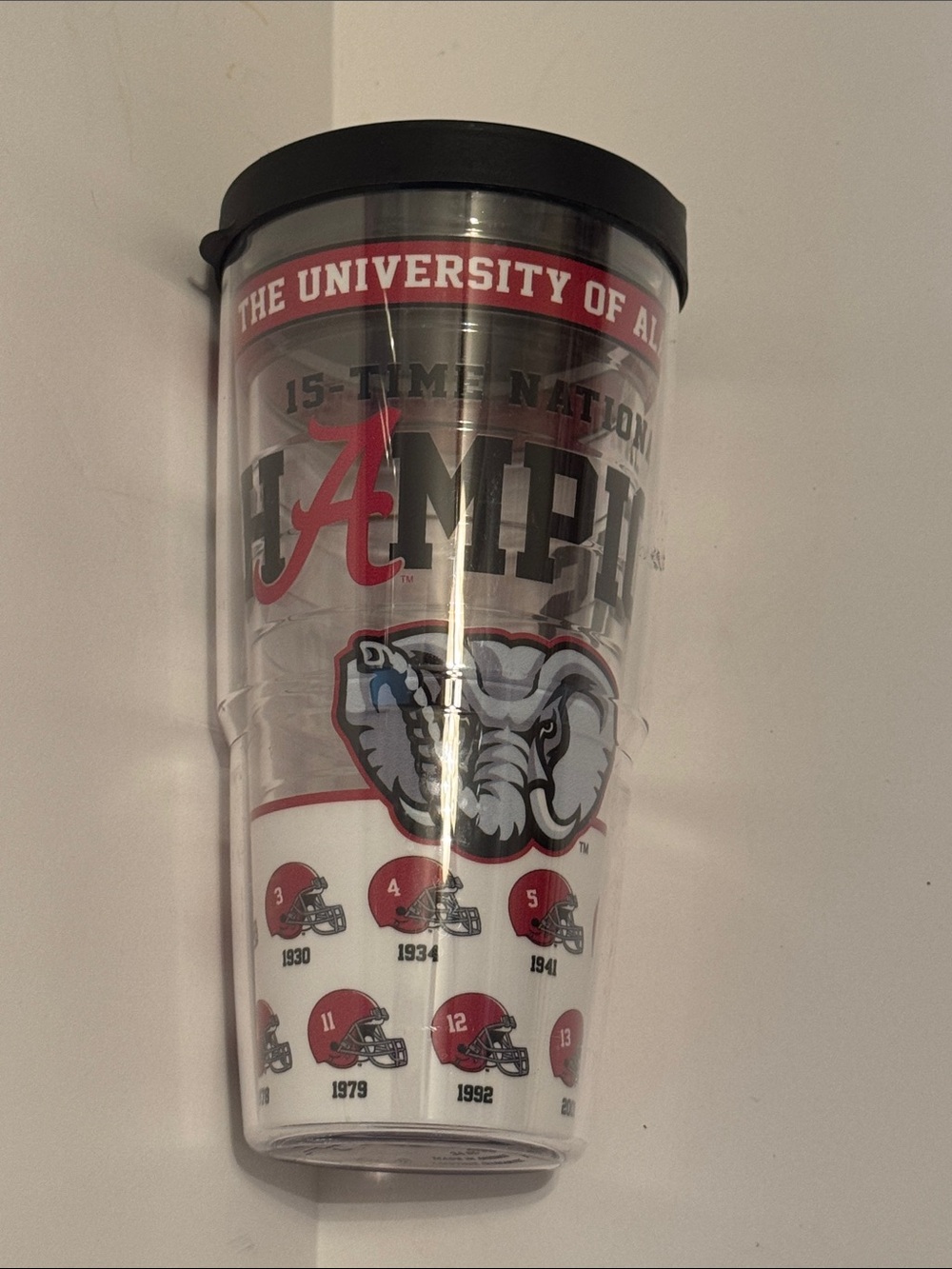 tervis Alabama Crimson Tide Clear Travel Tumbler with Black Lid